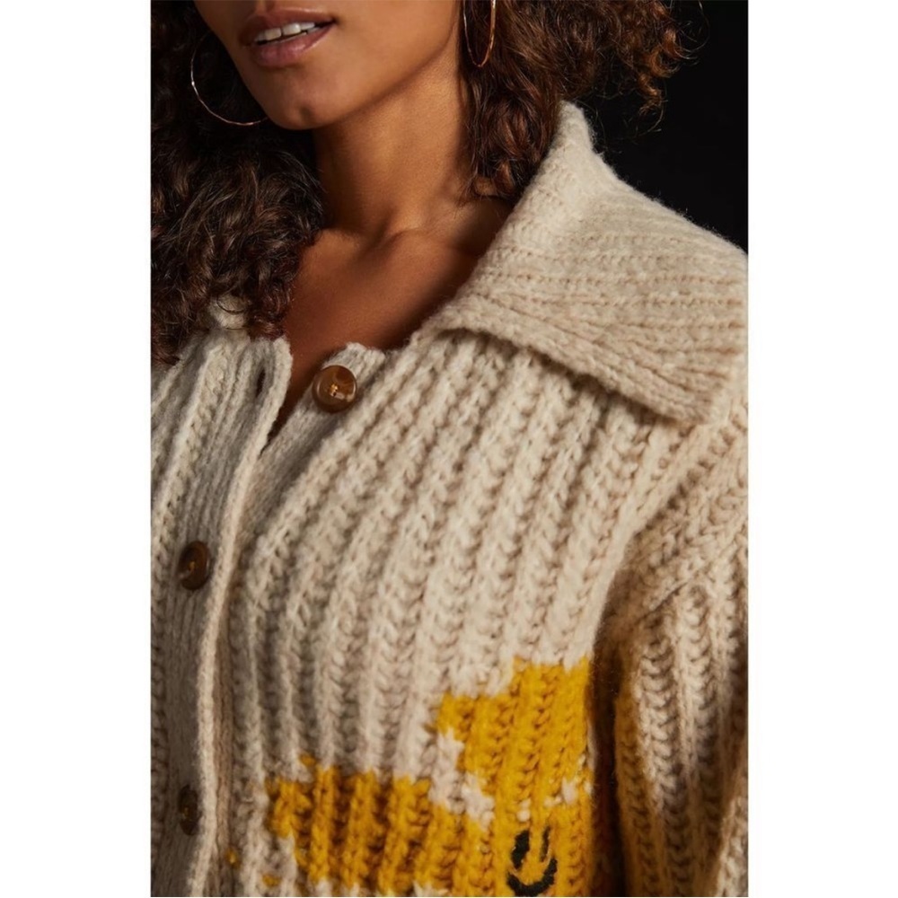ANTHROPOLOGIE Pilcro Flower Cardigan Sweater Cheerful Smile Flower size xs - Picture 8 of 16
